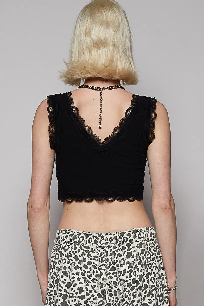 Lace Trim Ribbed Crop