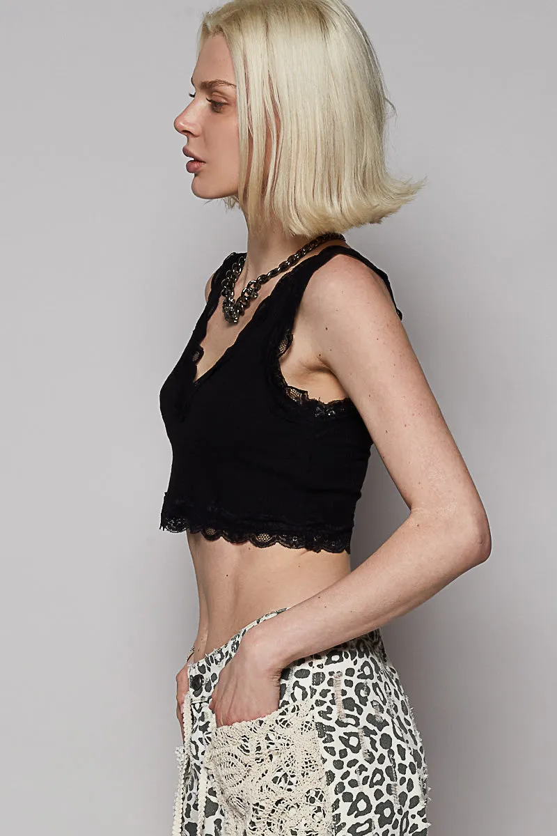 Lace Trim Ribbed Crop