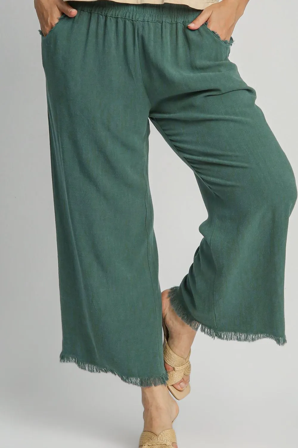 Linen Blend Elastic Waistband Wide Leg Pants ONLINE EXCLUSIVE