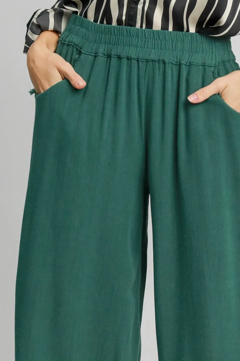 Linen Blend Elastic Waistband Wide Leg Pants ONLINE EXCLUSIVE