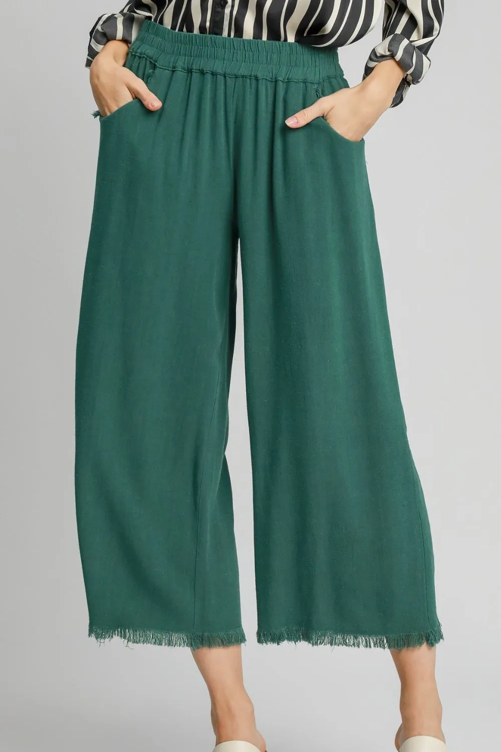 Linen Blend Elastic Waistband Wide Leg Pants ONLINE EXCLUSIVE