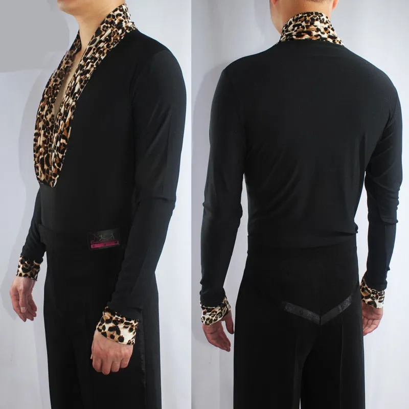 #M433 Leopard Professional  Adult Latin Ballroom Shirt- Flamenco Shirt