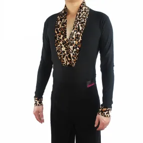 #M433 Leopard Professional  Adult Latin Ballroom Shirt- Flamenco Shirt