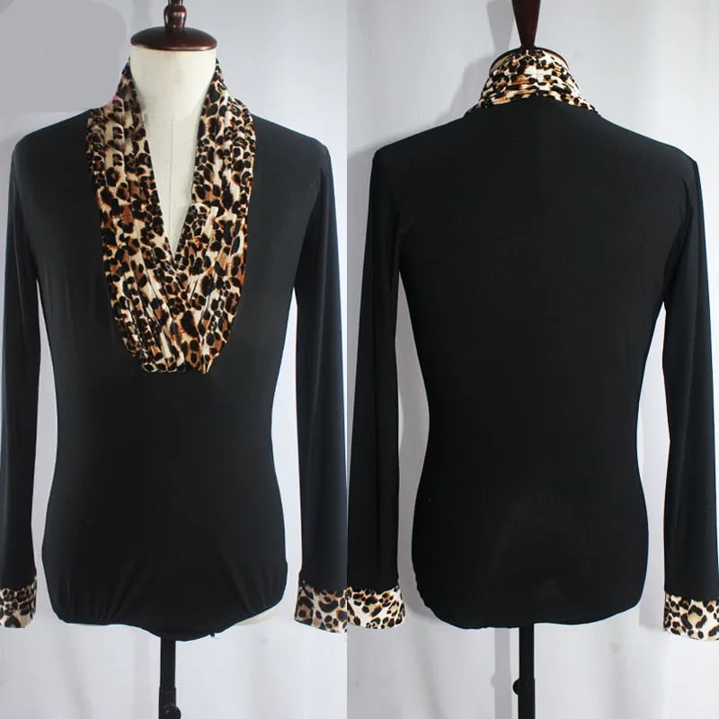 #M433 Leopard Professional  Adult Latin Ballroom Shirt- Flamenco Shirt