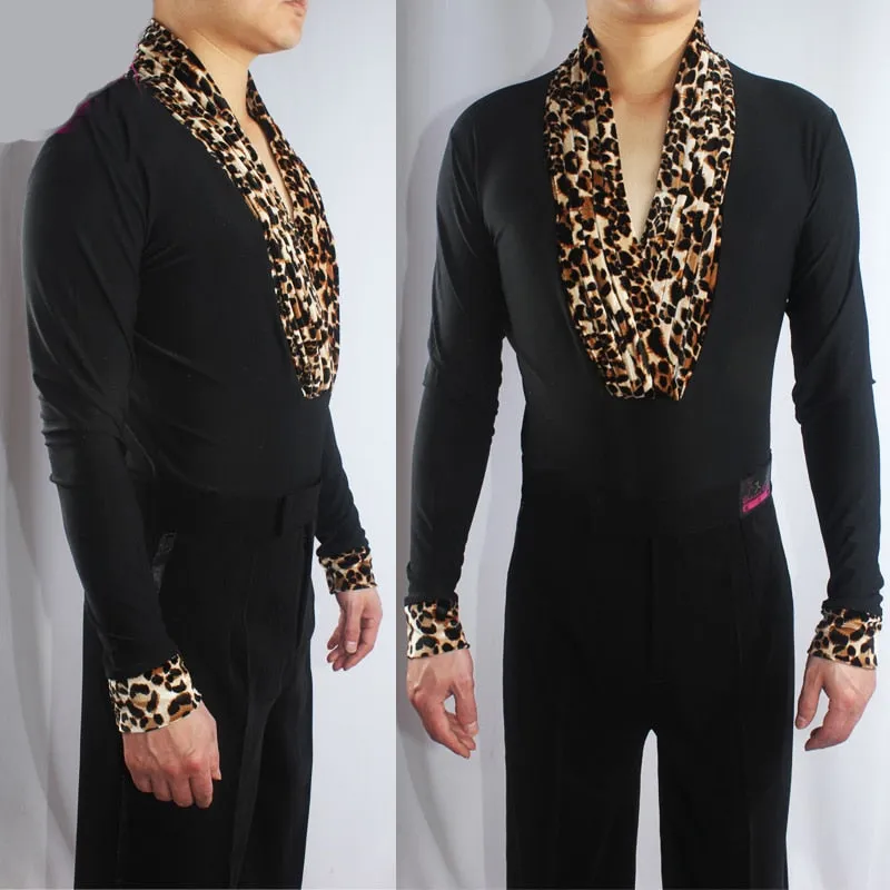 #M433 Leopard Professional  Adult Latin Ballroom Shirt- Flamenco Shirt