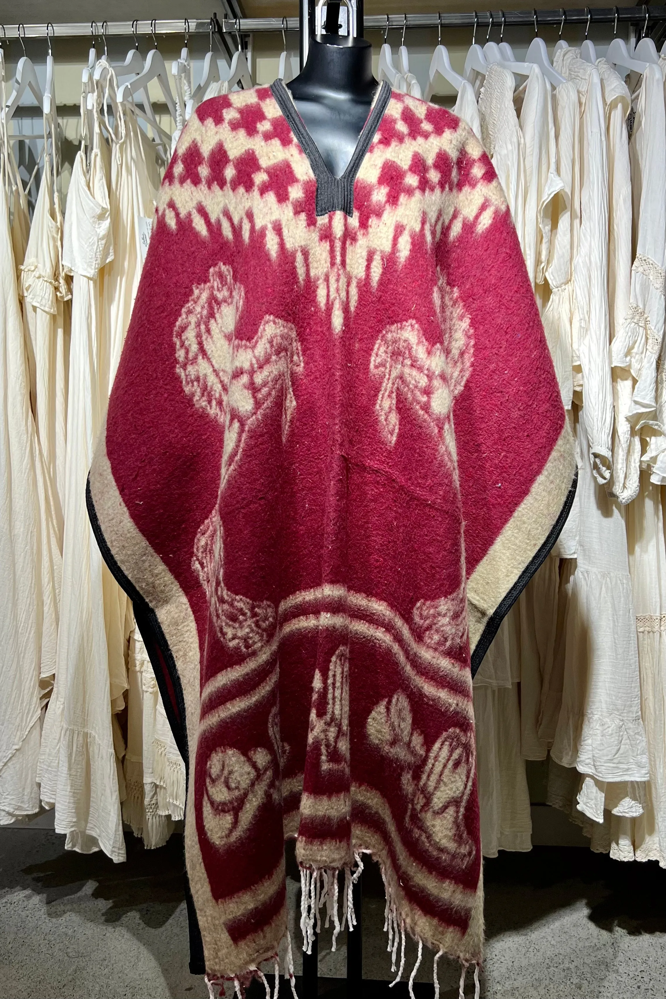 Mexican Brushed Blanket Poncho - Horse