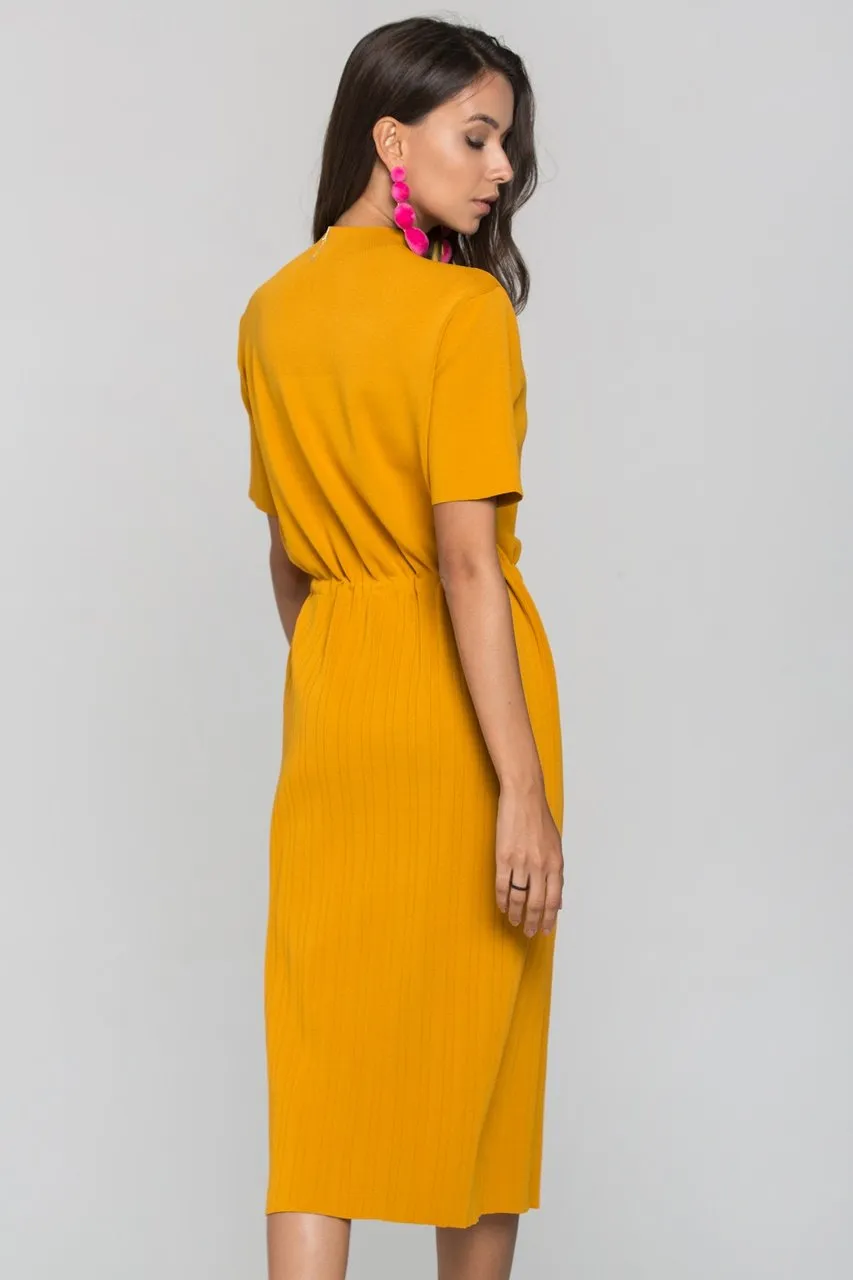 Mustard Ribbed Skirt Drop Shoulder
