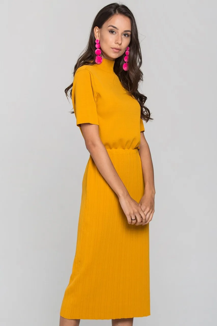 Mustard Ribbed Skirt Drop Shoulder