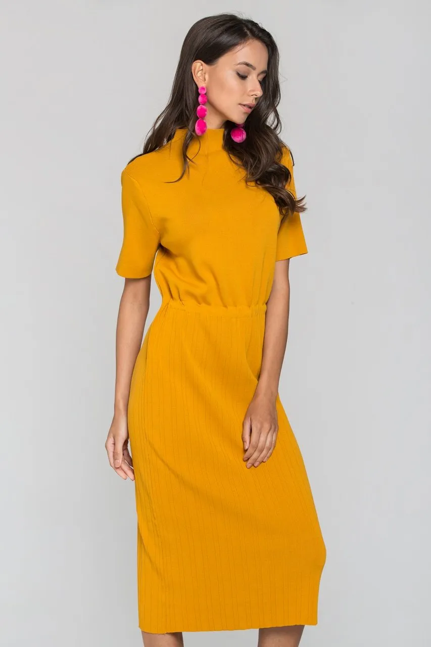 Mustard Ribbed Skirt Drop Shoulder