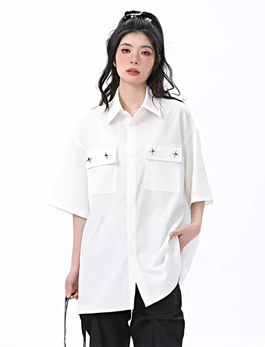 Oversized Button Shirt with Chest Pockets