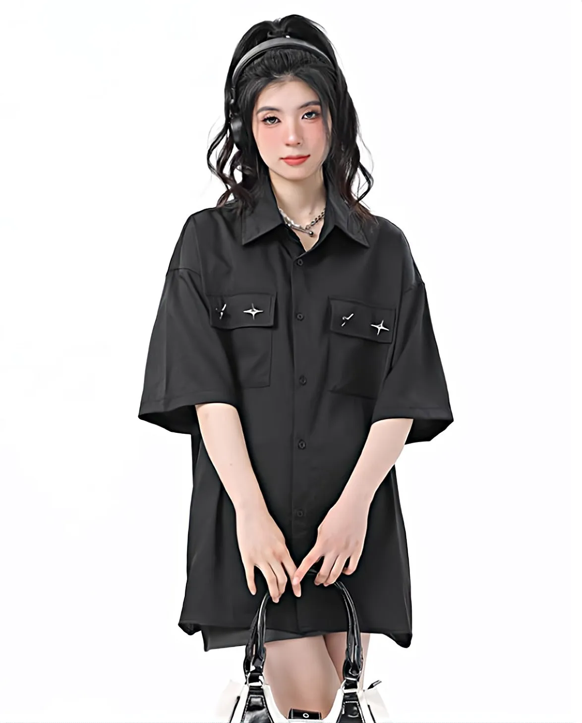 Oversized Button Shirt with Chest Pockets