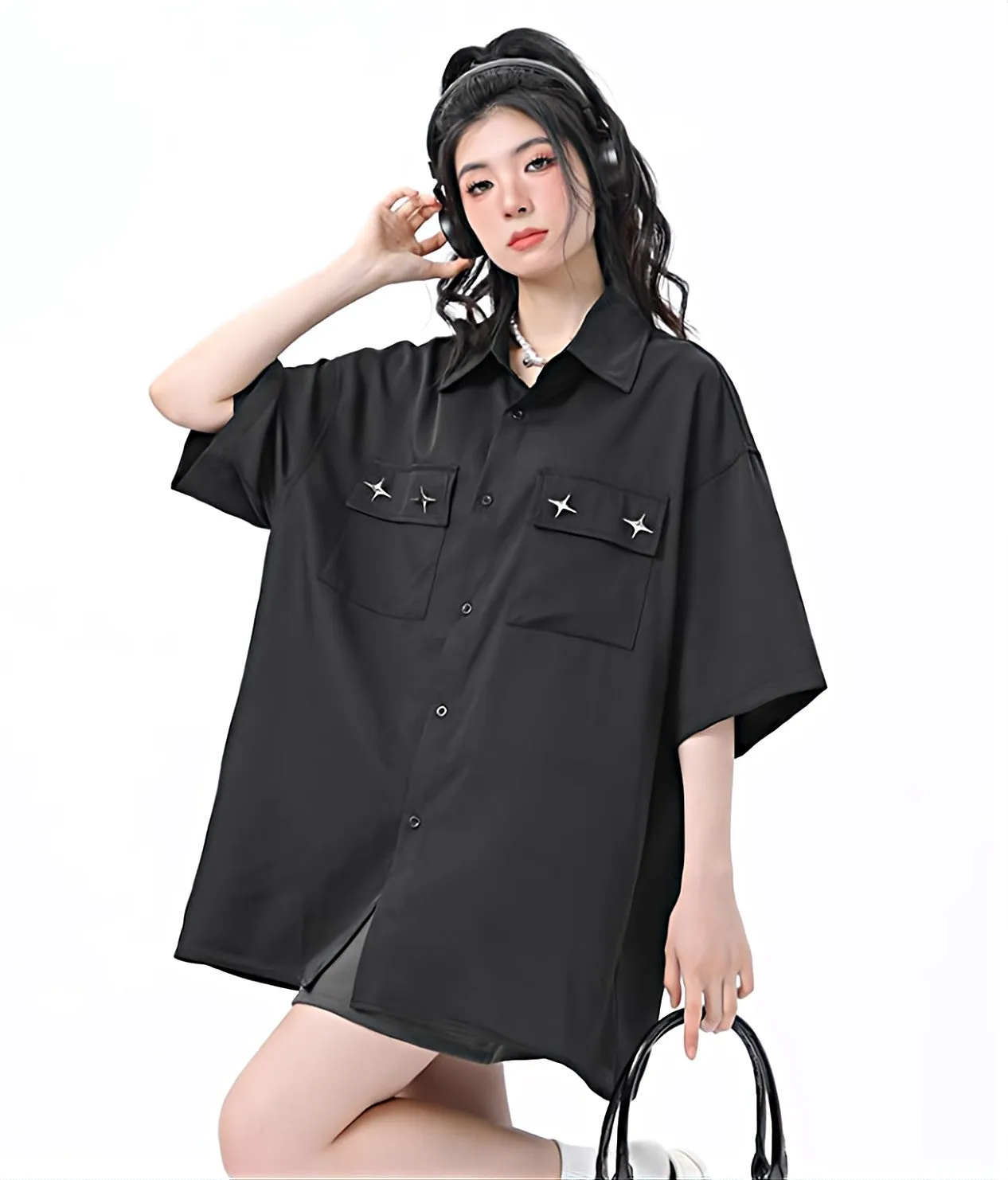 Oversized Button Shirt with Chest Pockets