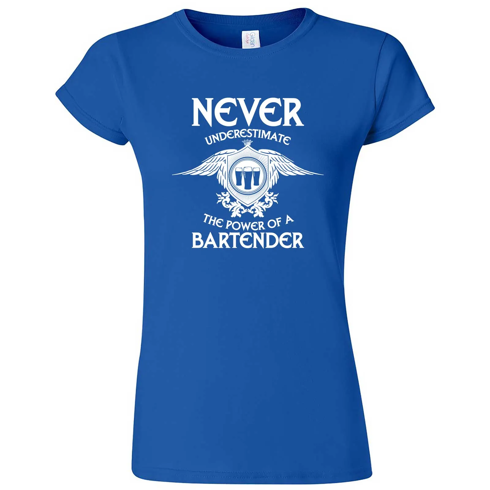 "Never Underestimate the Power of a Bartender" women's t-shirt