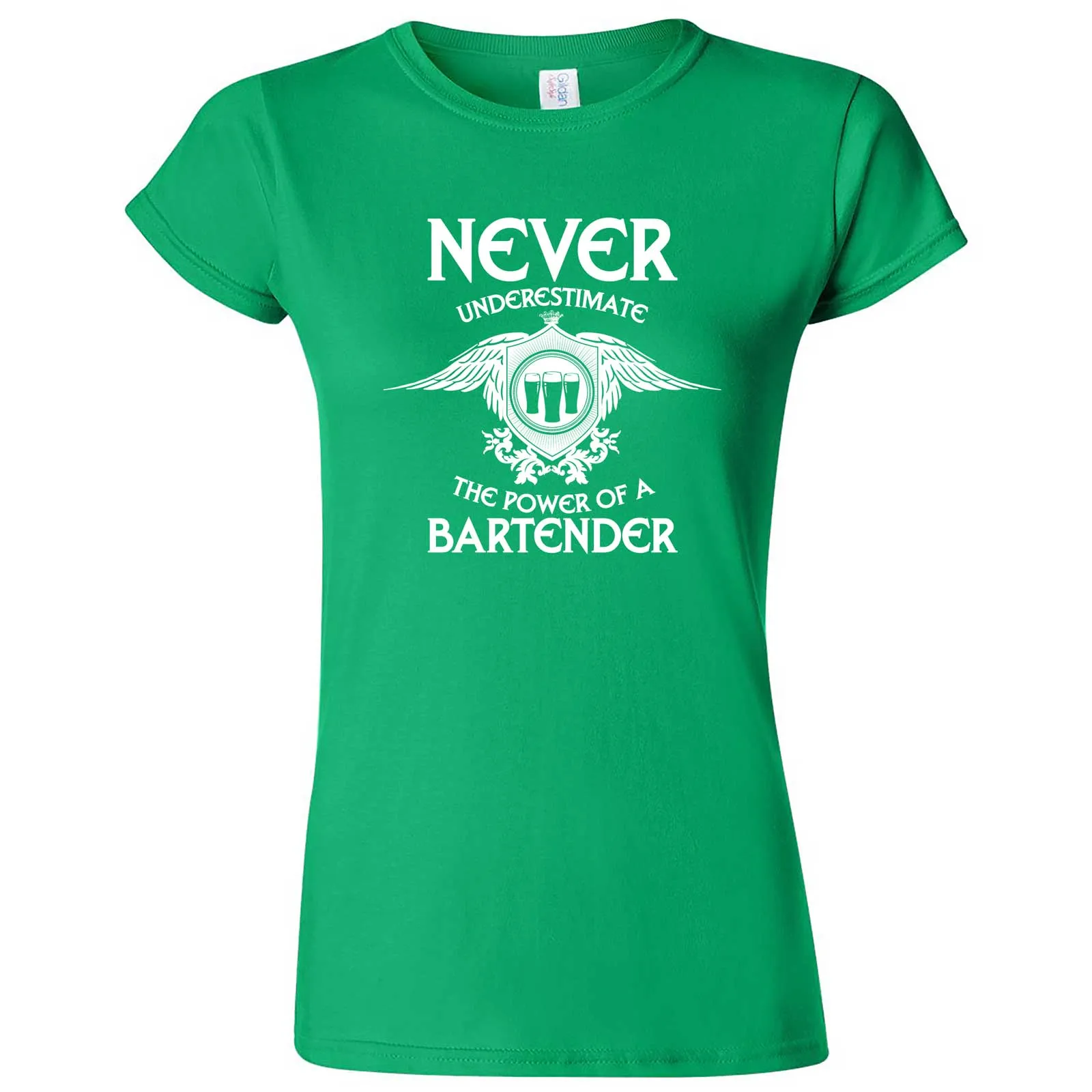 "Never Underestimate the Power of a Bartender" women's t-shirt