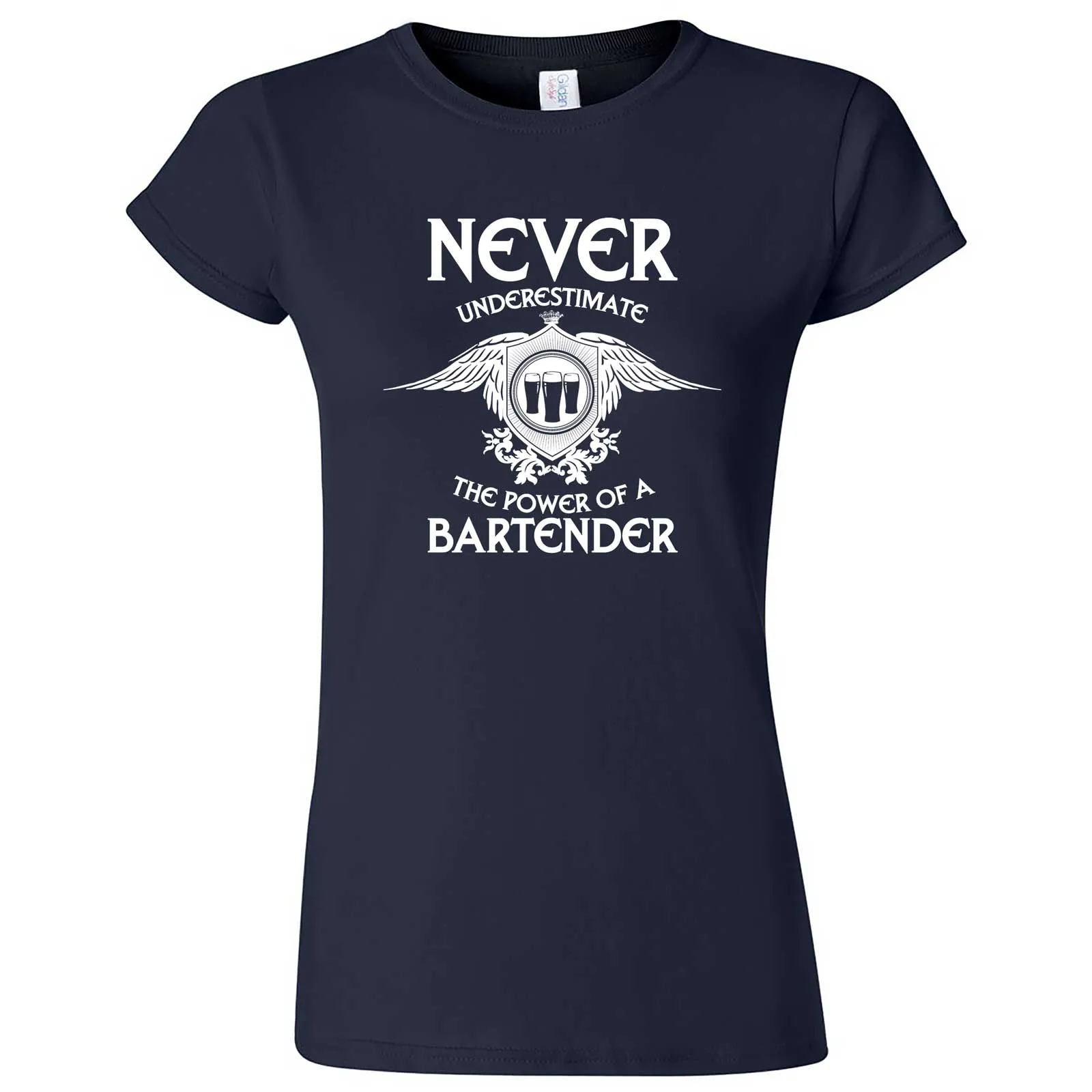 "Never Underestimate the Power of a Bartender" women's t-shirt