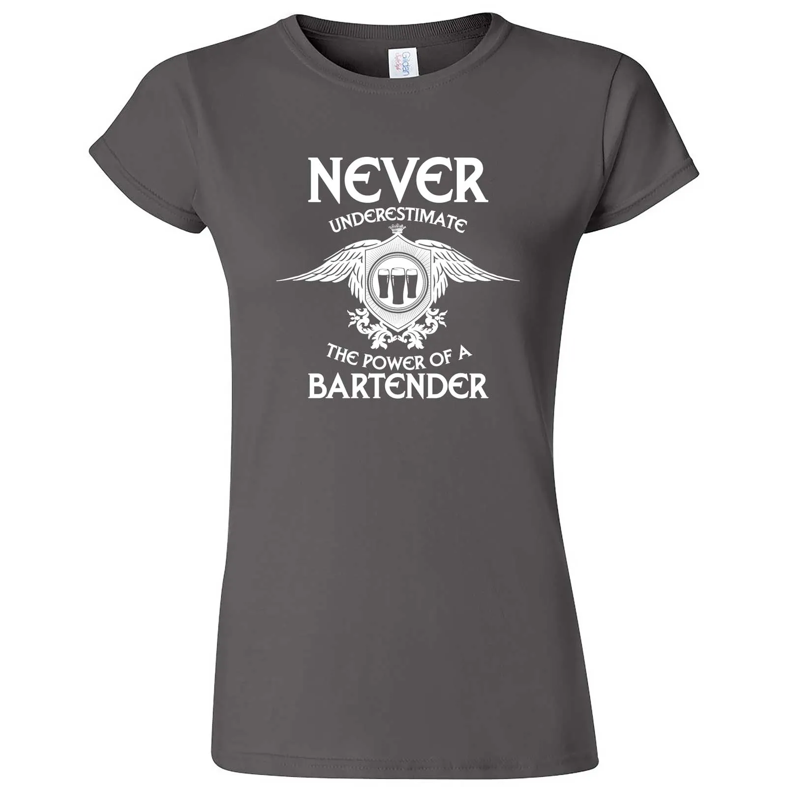 "Never Underestimate the Power of a Bartender" women's t-shirt