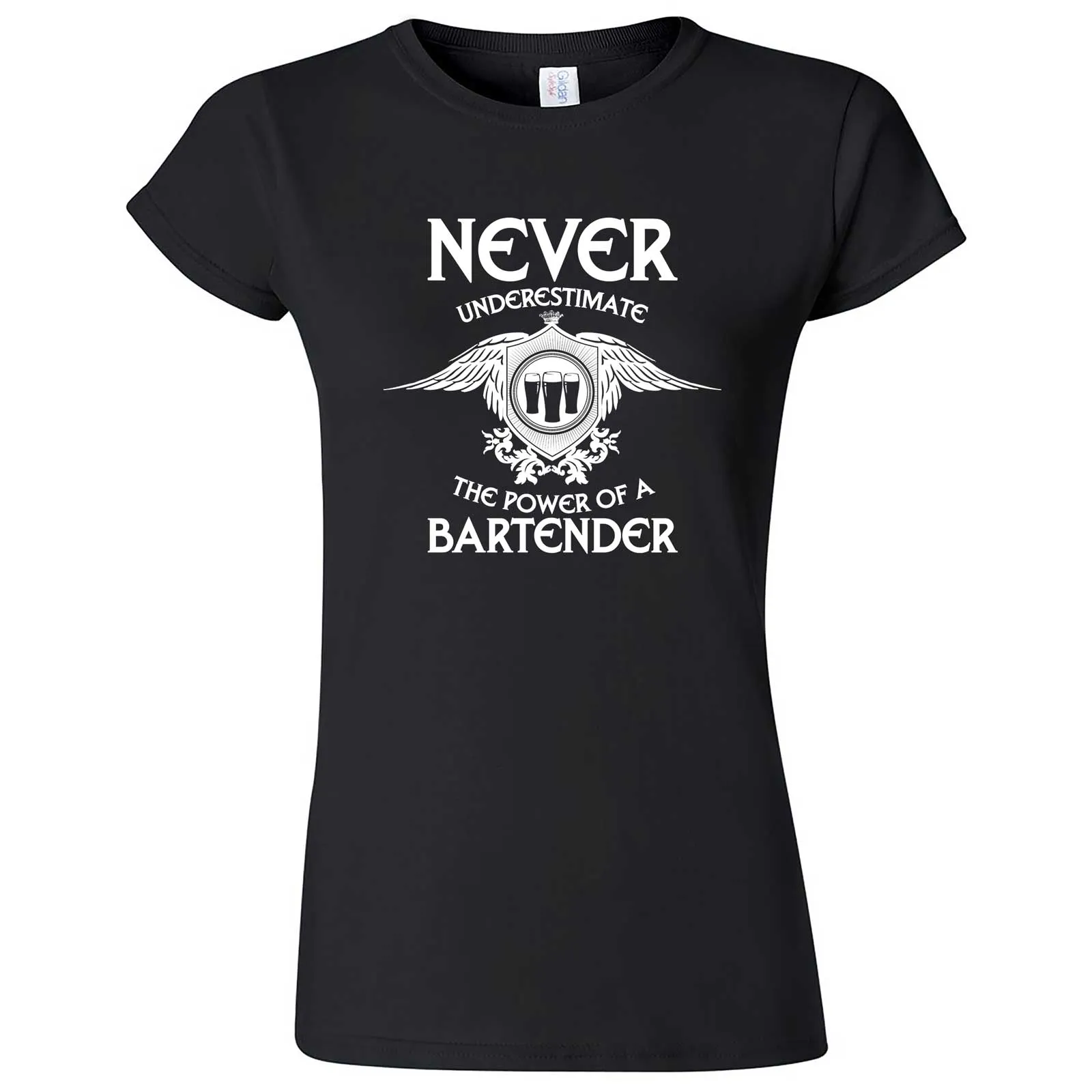 "Never Underestimate the Power of a Bartender" women's t-shirt