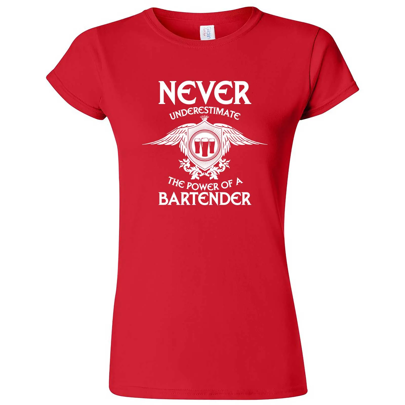 "Never Underestimate the Power of a Bartender" women's t-shirt