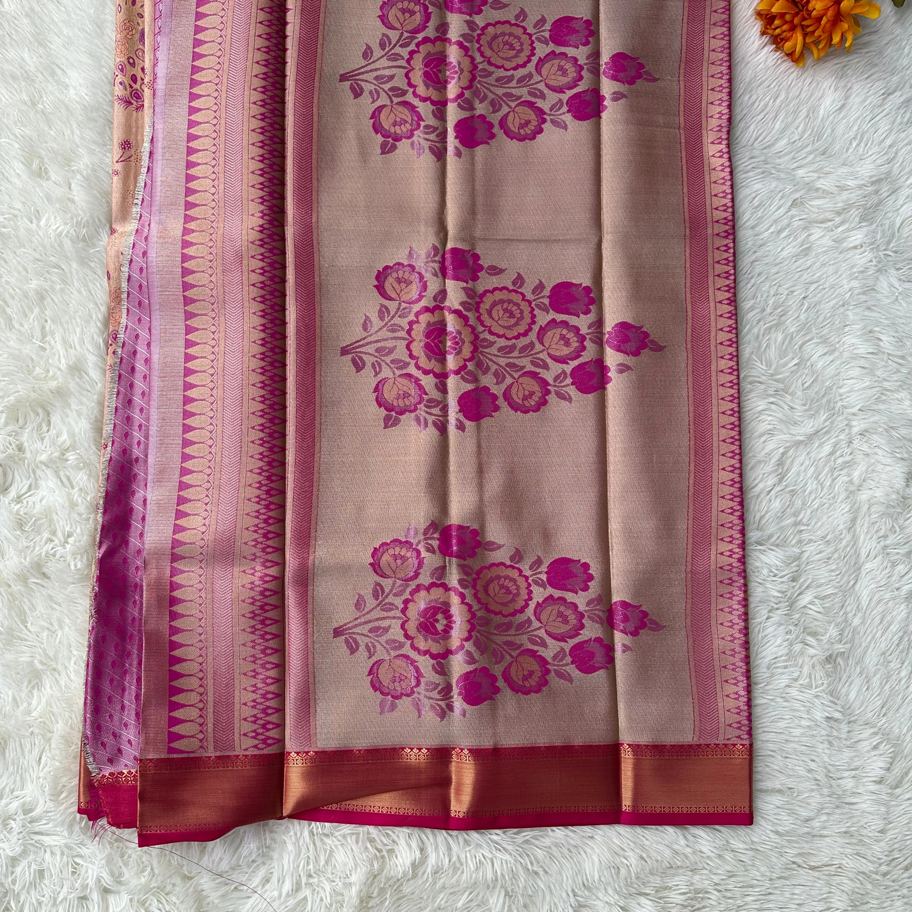 Radiant Richness: Beige Color Semi-Tissue Saree with Unique Floral