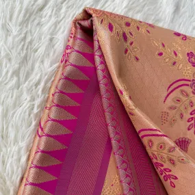 Radiant Richness: Beige Color Semi-Tissue Saree with Unique Floral