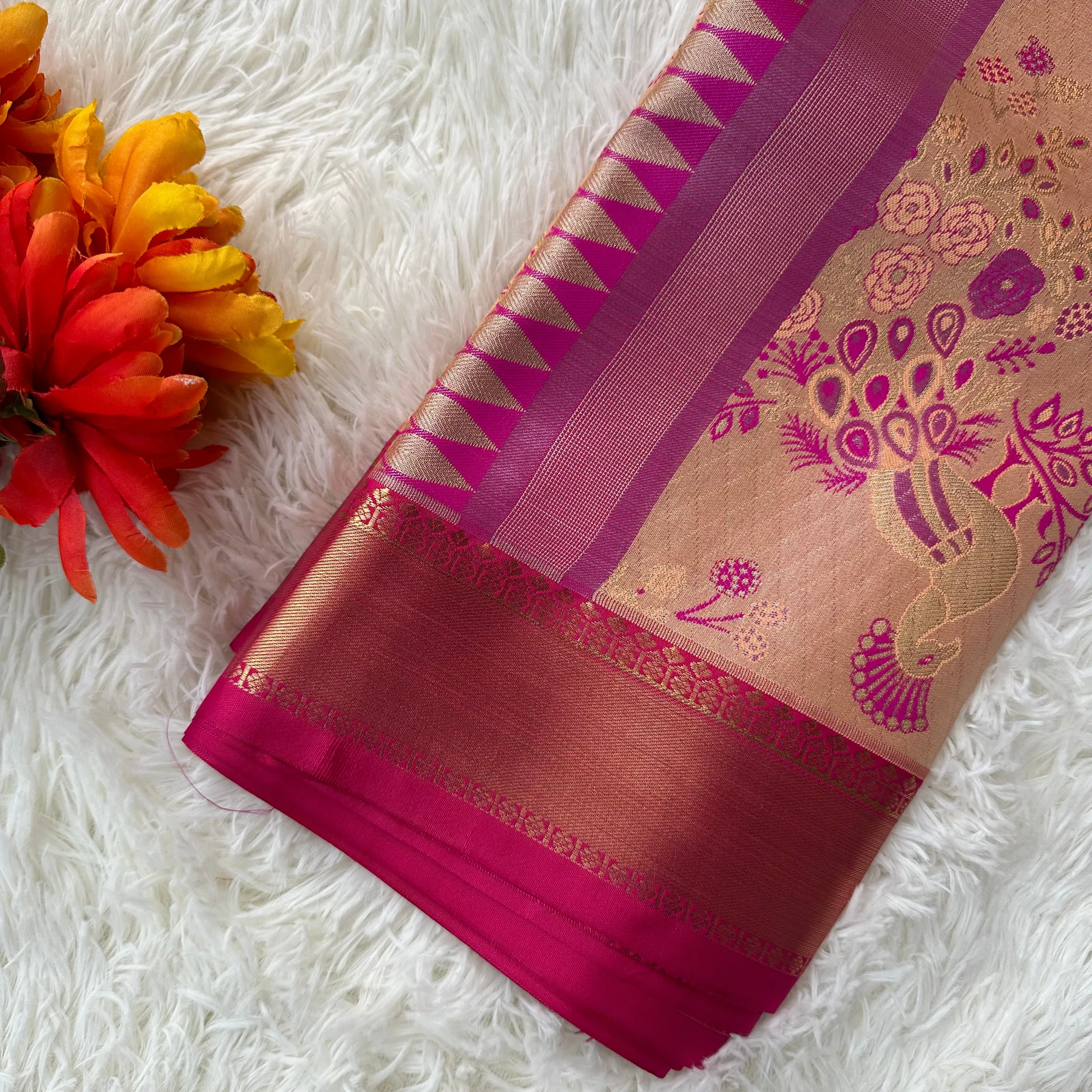 Radiant Richness: Beige Color Semi-Tissue Saree with Unique Floral