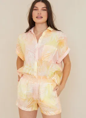 Ruffle Waist Short - Sunset Palm Print