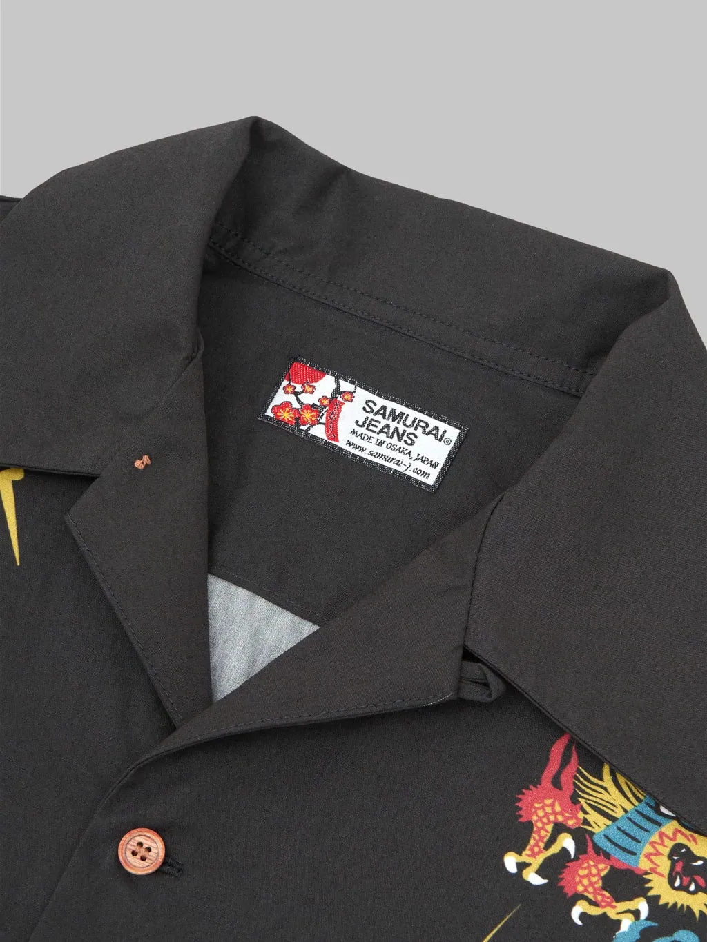 Samurai Jeans SSA24-01 Dragon Hawaiian Shirt Black