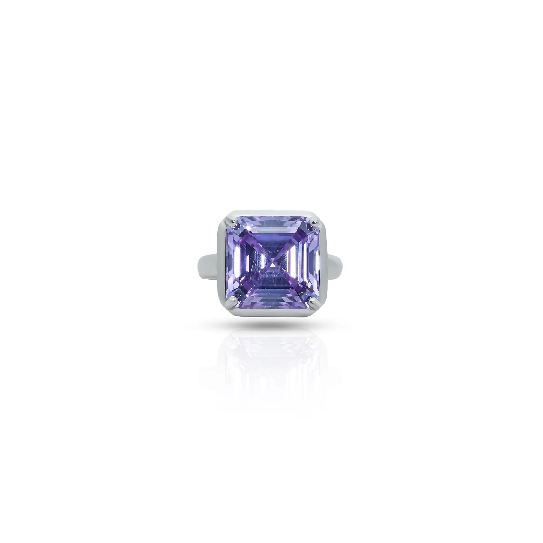 Silver Center Purple Square Shape Gem Stone Ring for Boys