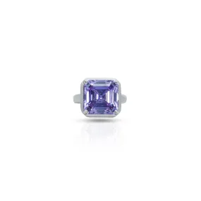 Silver Center Purple Square Shape Gem Stone Ring for Boys