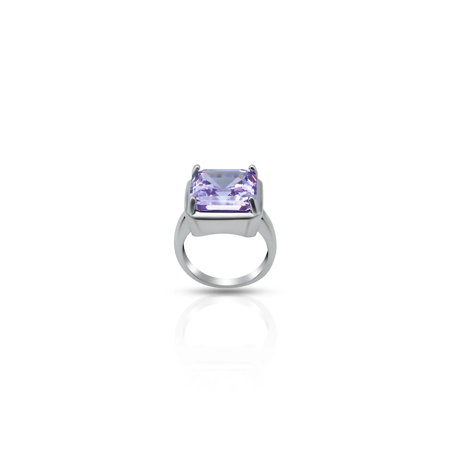 Silver Center Purple Square Shape Gem Stone Ring for Boys