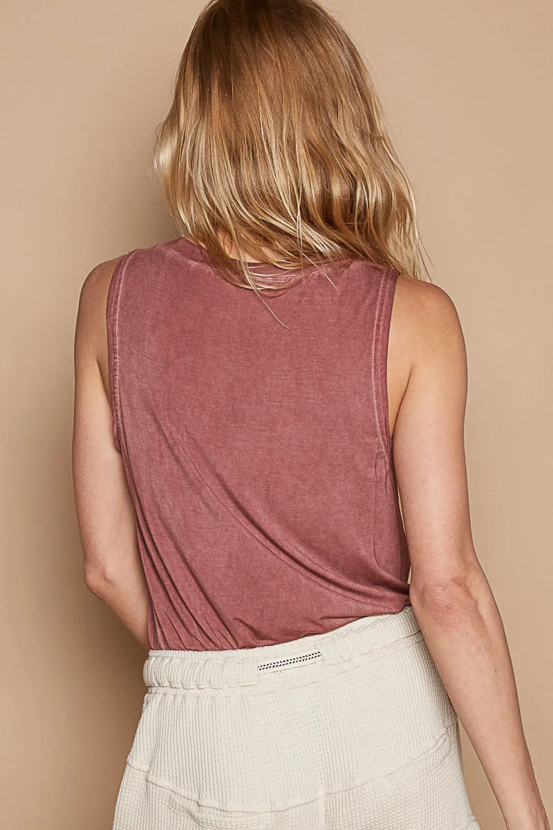Sleeveless v-neck henley knit top