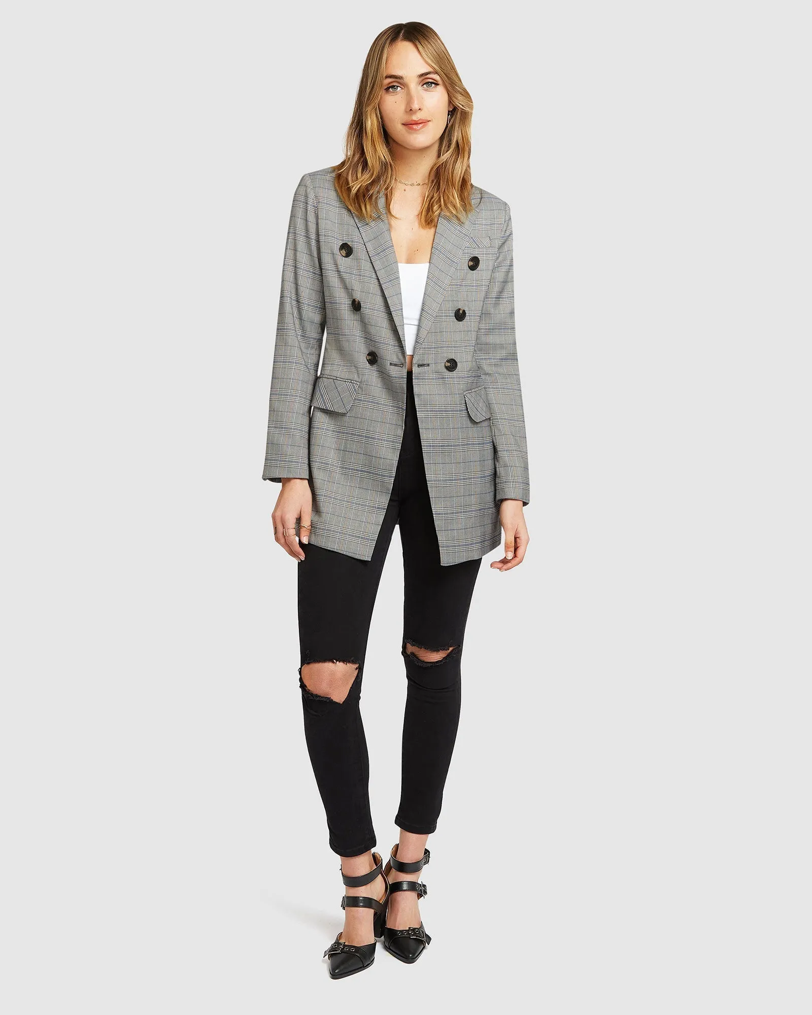 Too Cool For Work Plaid Blazer - Charcoal