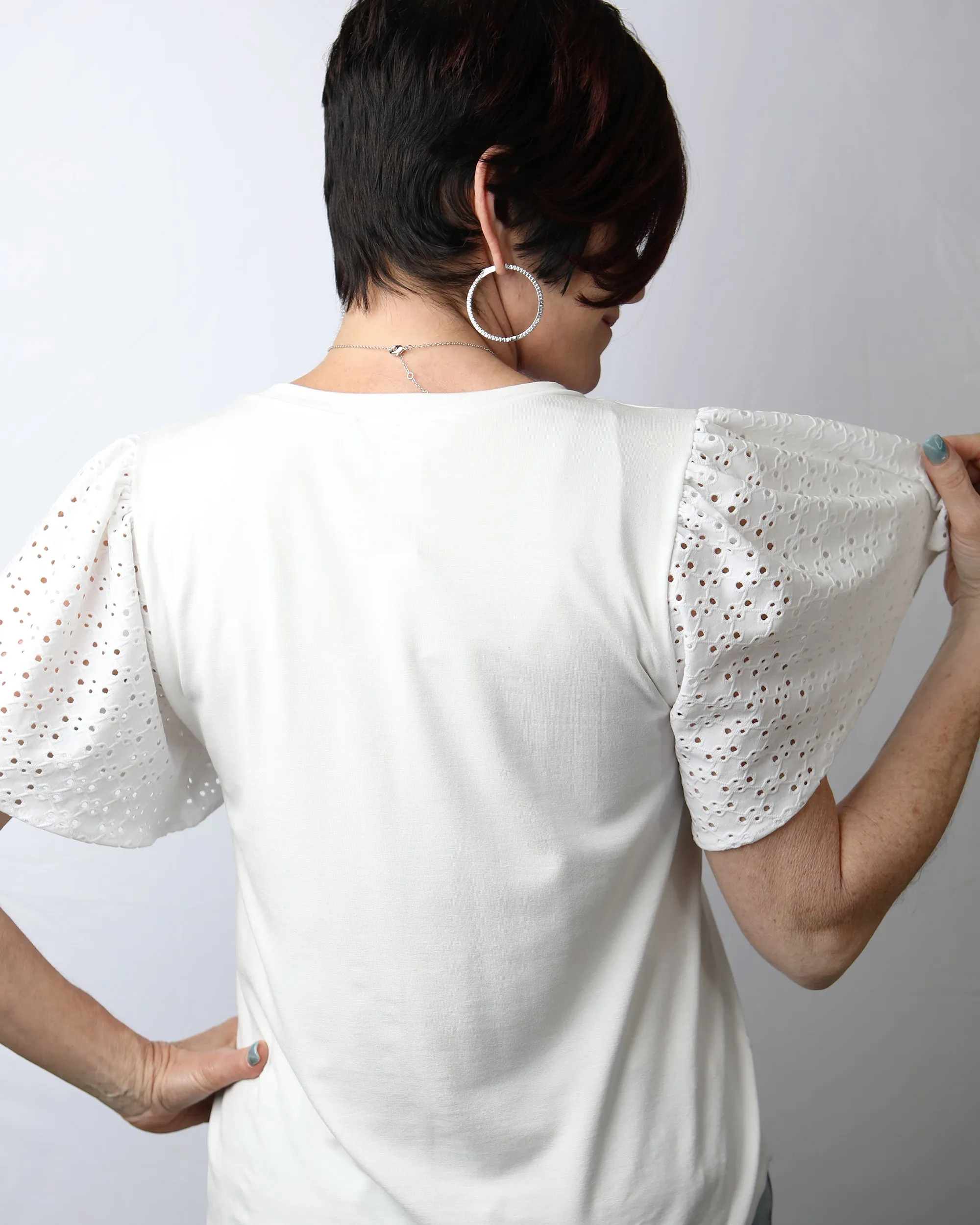 V-Neck Eye-Lit Short Sleeve  Top
