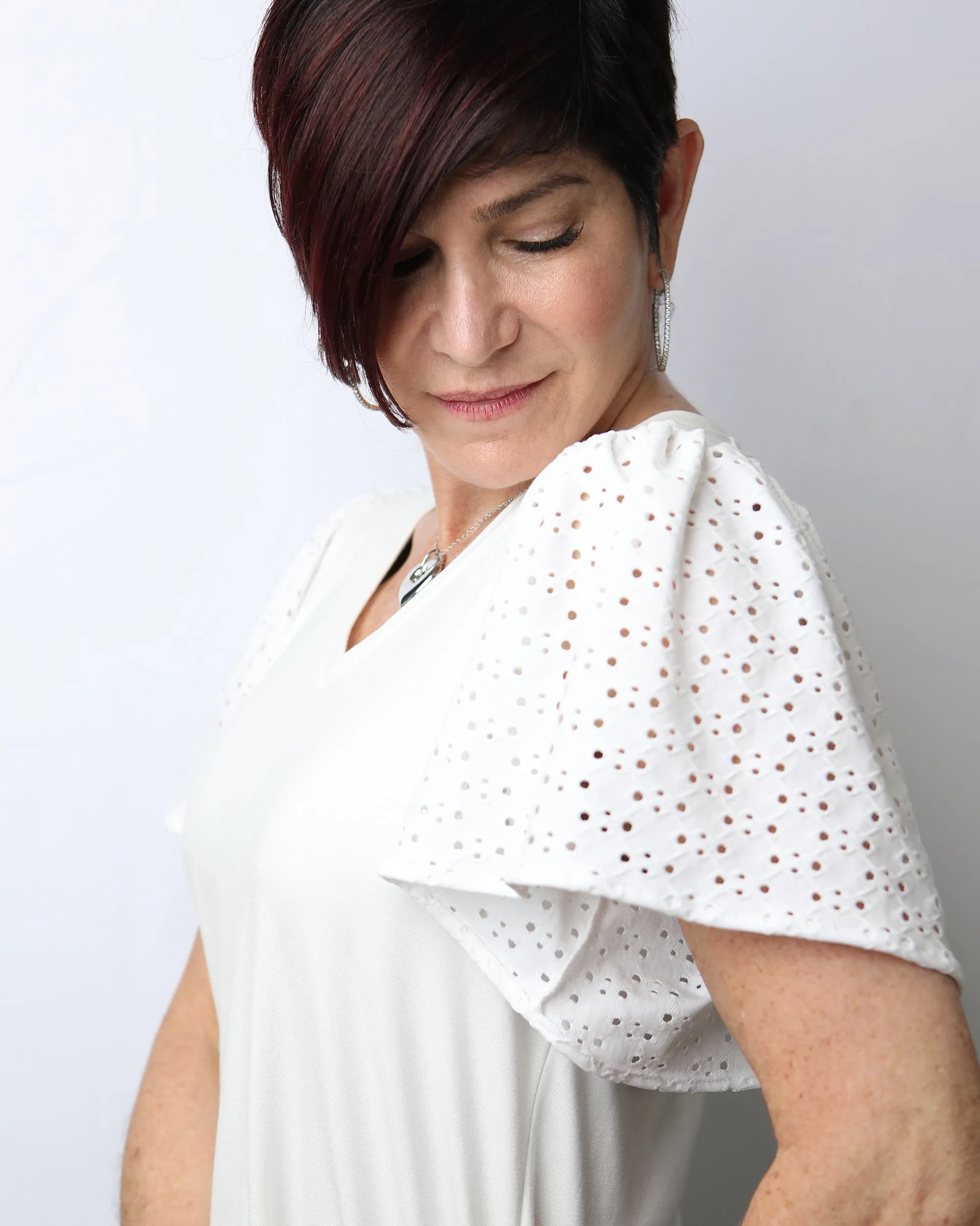 V-Neck Eye-Lit Short Sleeve  Top