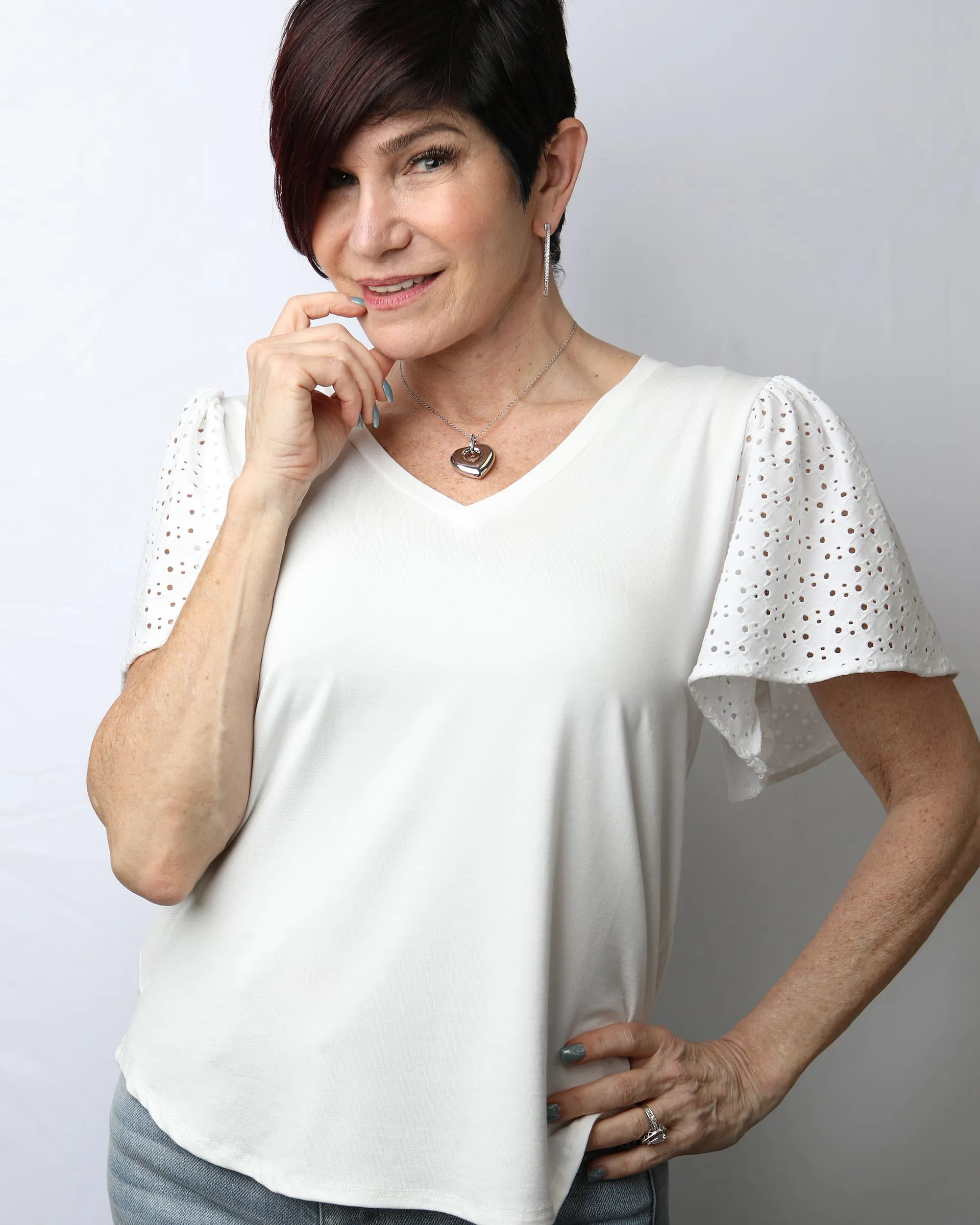 V-Neck Eye-Lit Short Sleeve  Top