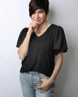 V-Neck Eye-Lit Short Sleeve  Top