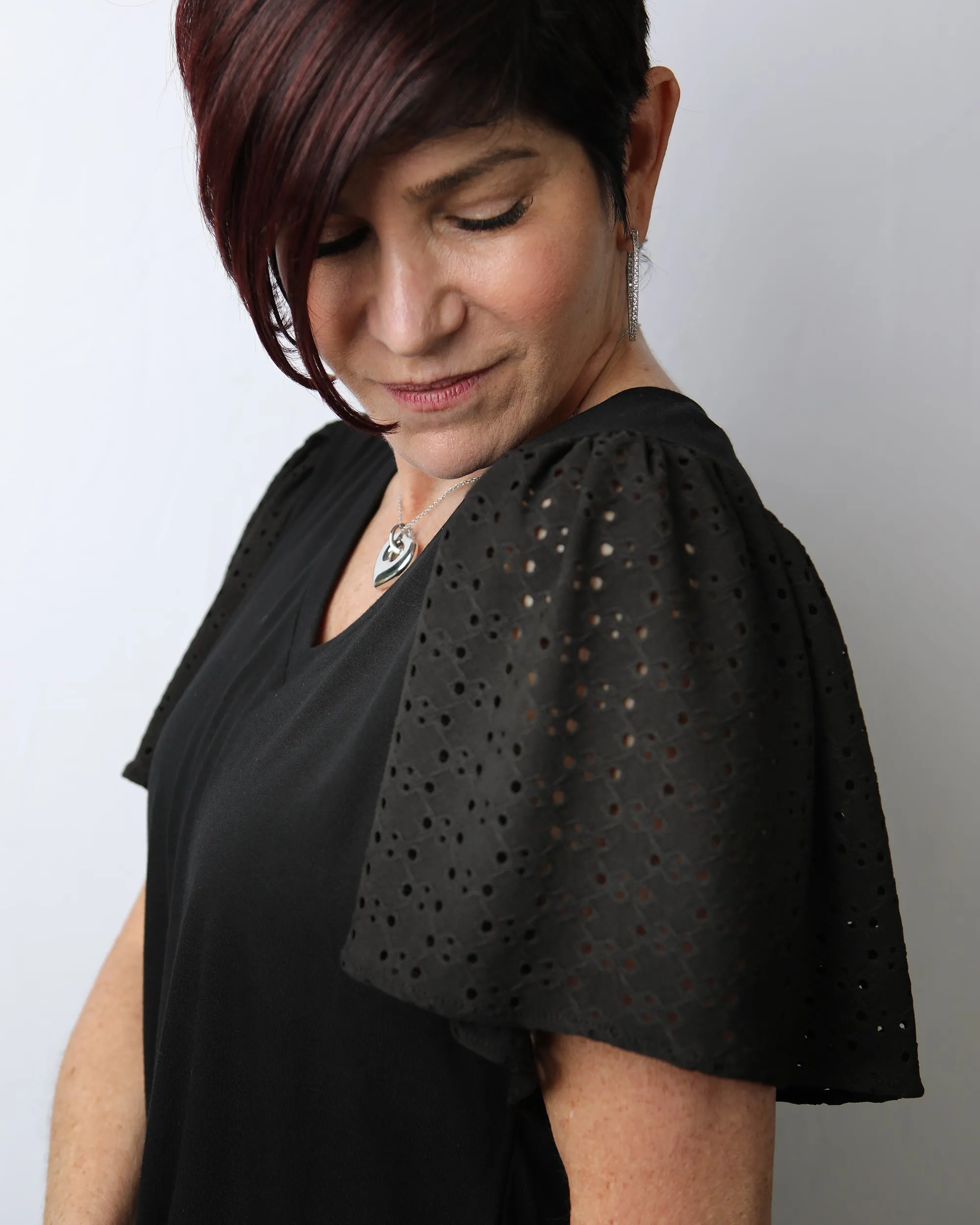 V-Neck Eye-Lit Short Sleeve  Top