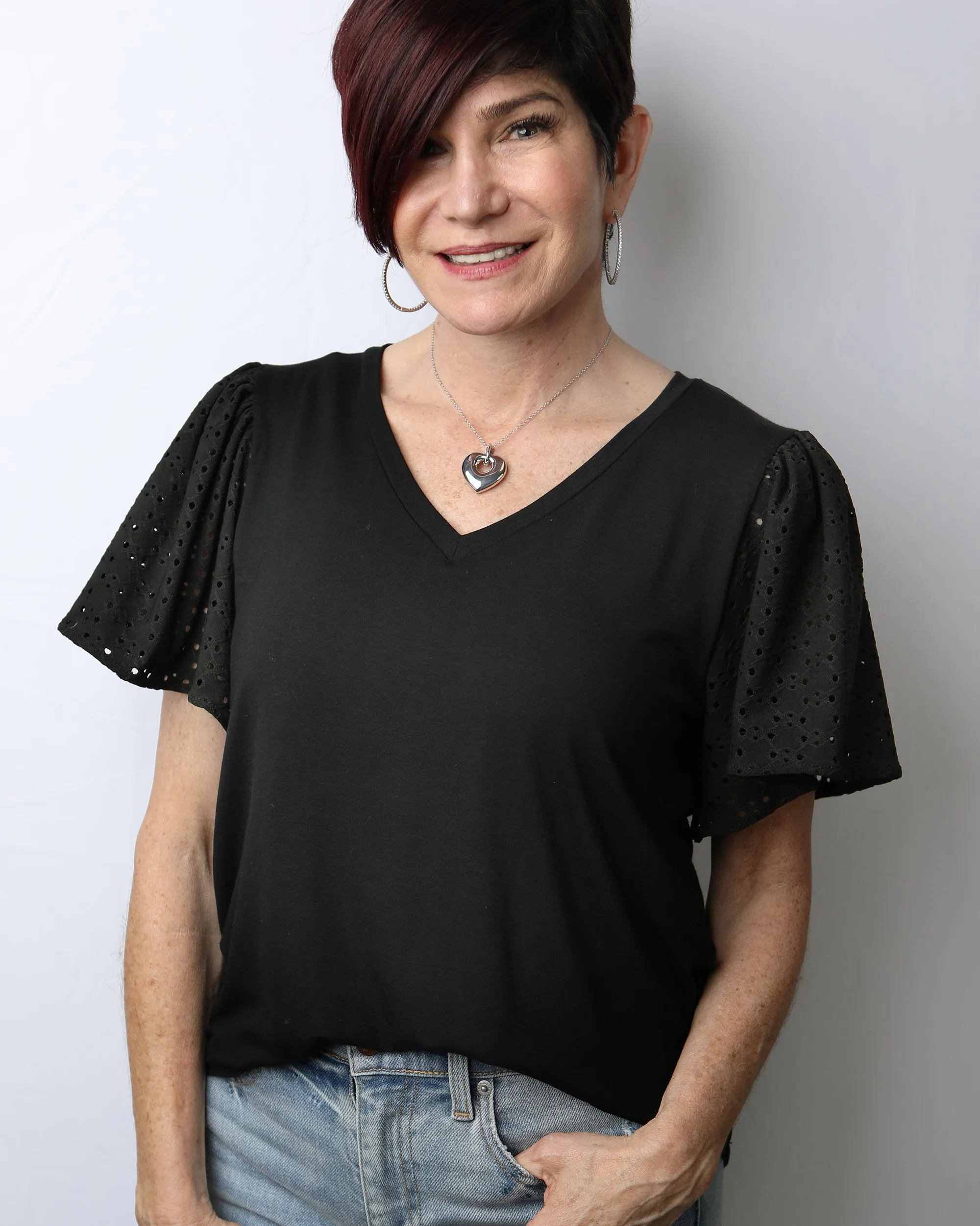 V-Neck Eye-Lit Short Sleeve  Top