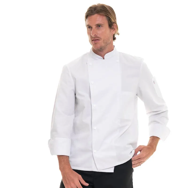 White MADRAS Long Sleeve Kitchen Coat - ROBUR