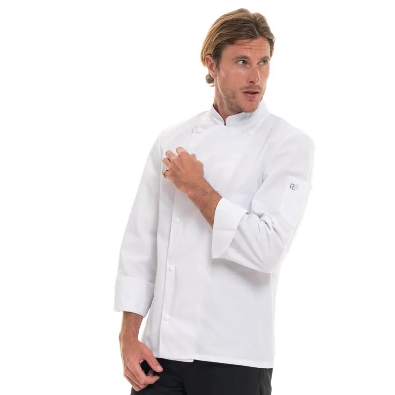 White MADRAS Long Sleeve Kitchen Coat - ROBUR