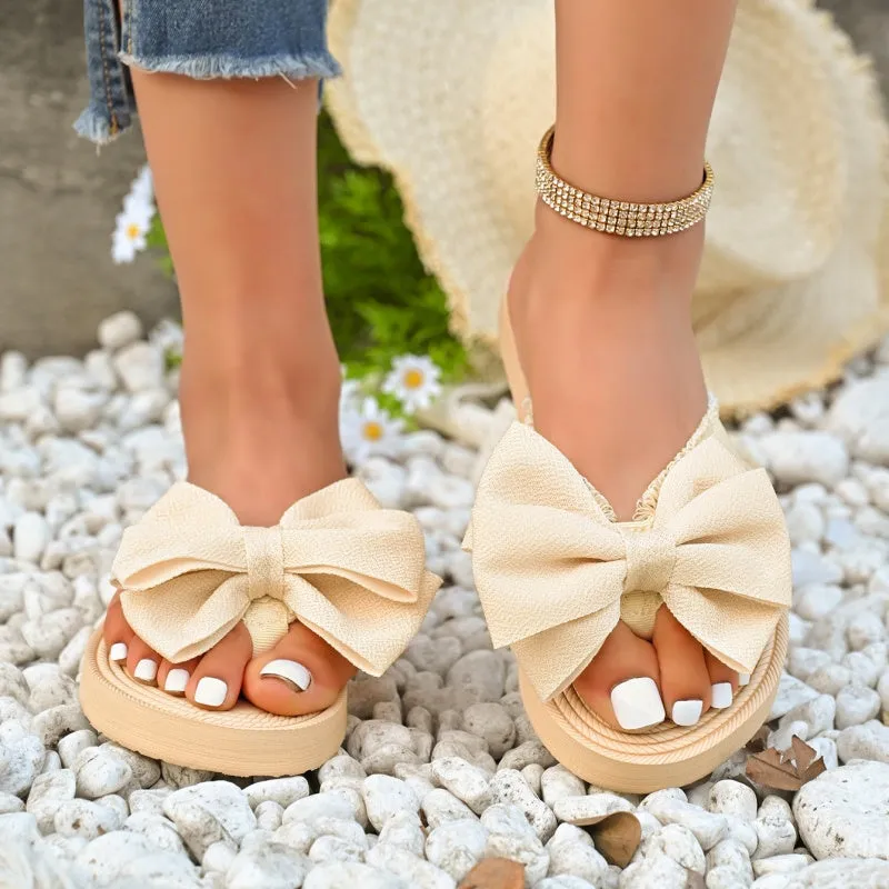 Womens Comfortable Stylish Flip Flops with Bow Decoration