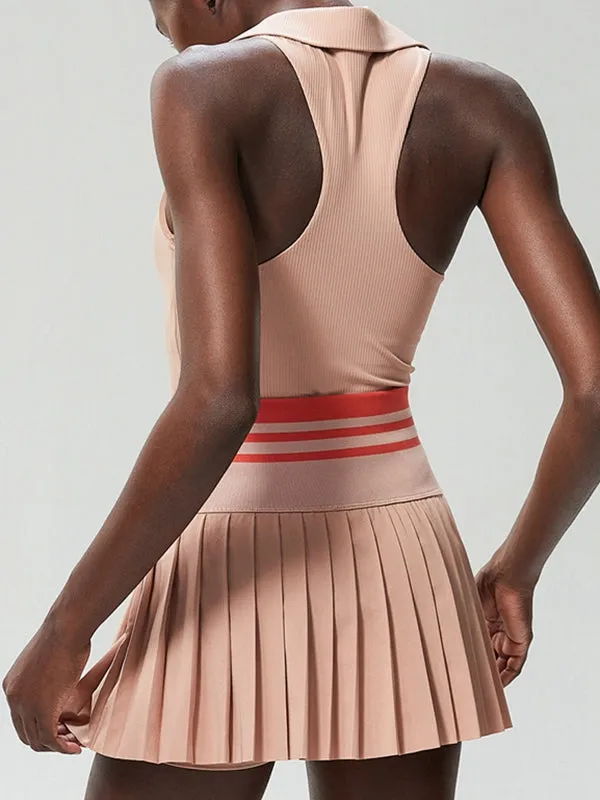 ZASUWA Female V-Collar Pleated 2 In 1 Tennis Skirts Suit